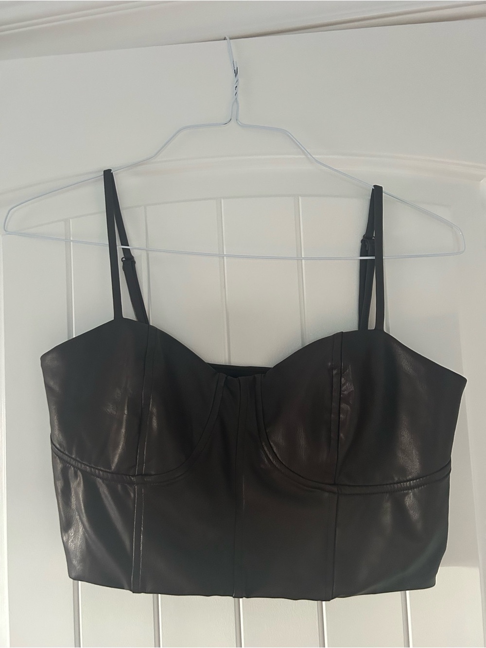 Faux Leather Chocolate Brown Bustier Crop Top